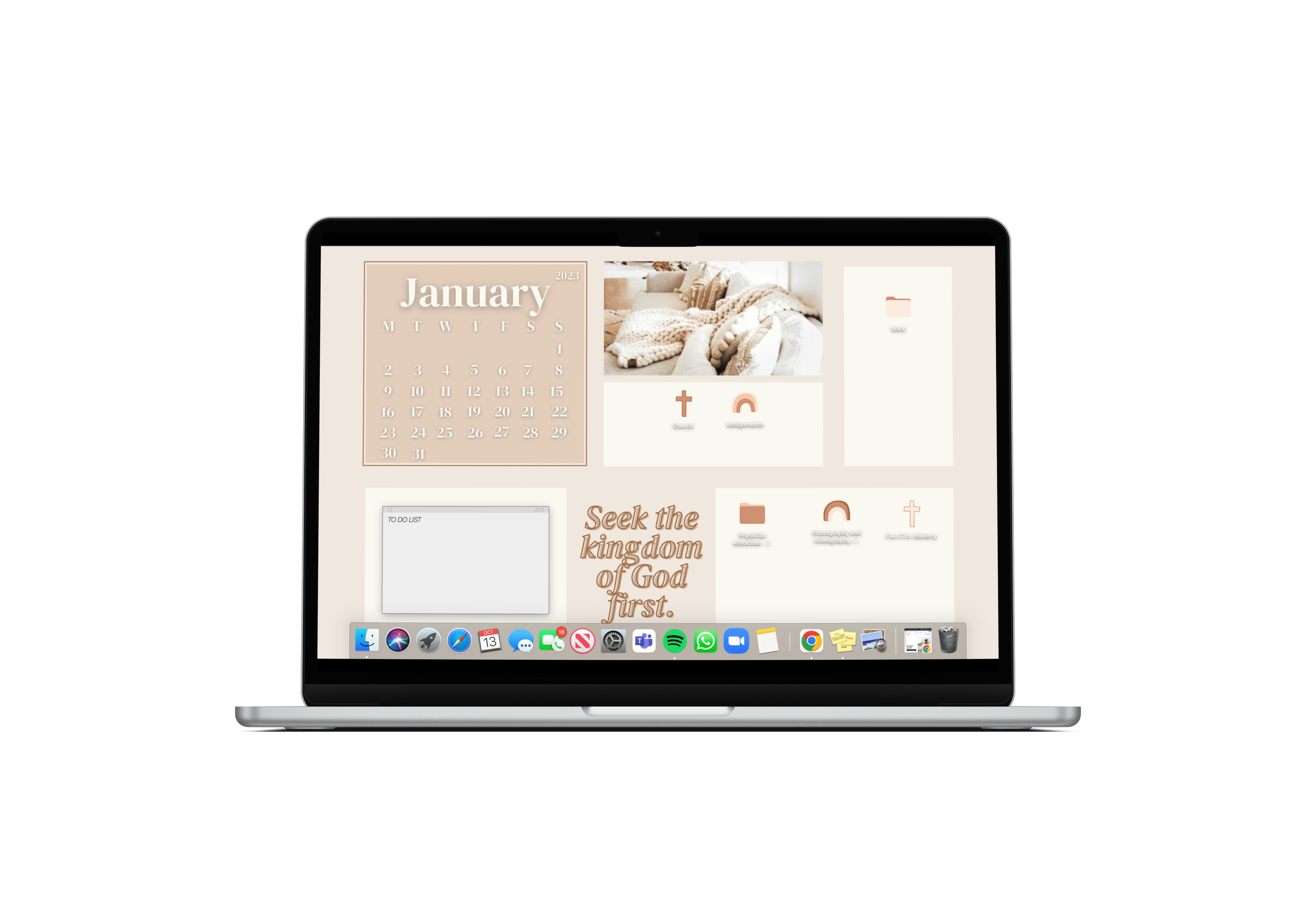 Desktop Wallpaper Calendar 2023 and Folder Icons Neutral Aesthetic - For  All Is Through Him